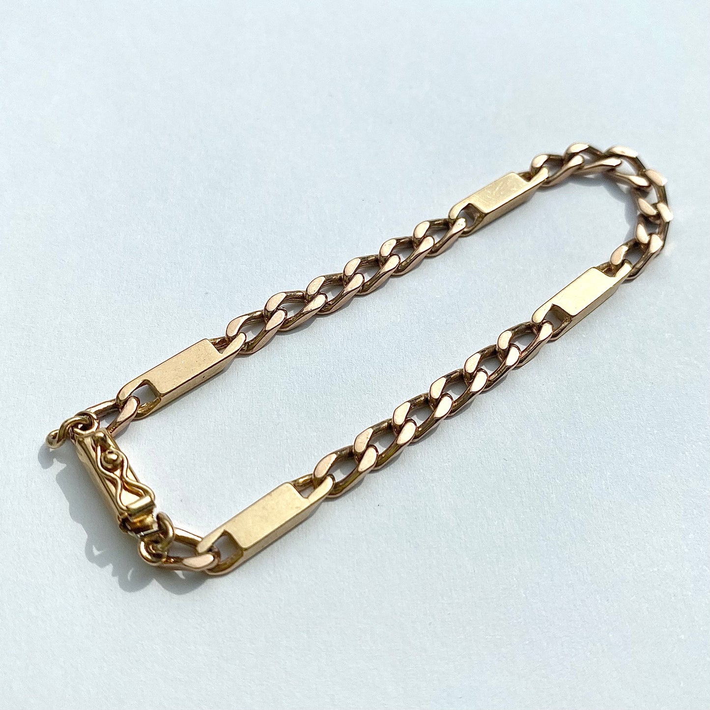 Italian 'Unoaerre' Solid 9ct Gold Curb and Bar Link Bracelet  |  7.5"  |  4mm