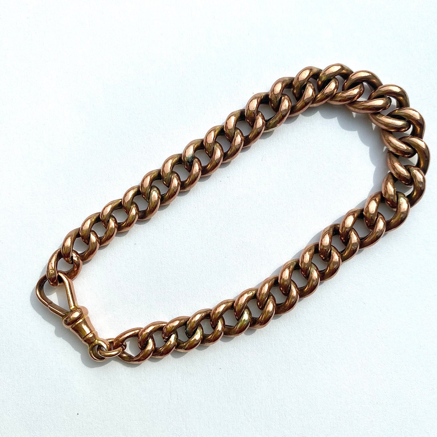 Antique Rosey 9ct Gold Graduated Hollow Link Curb Bracelet with Dog Clip  |  8.5"  |  7-10mm