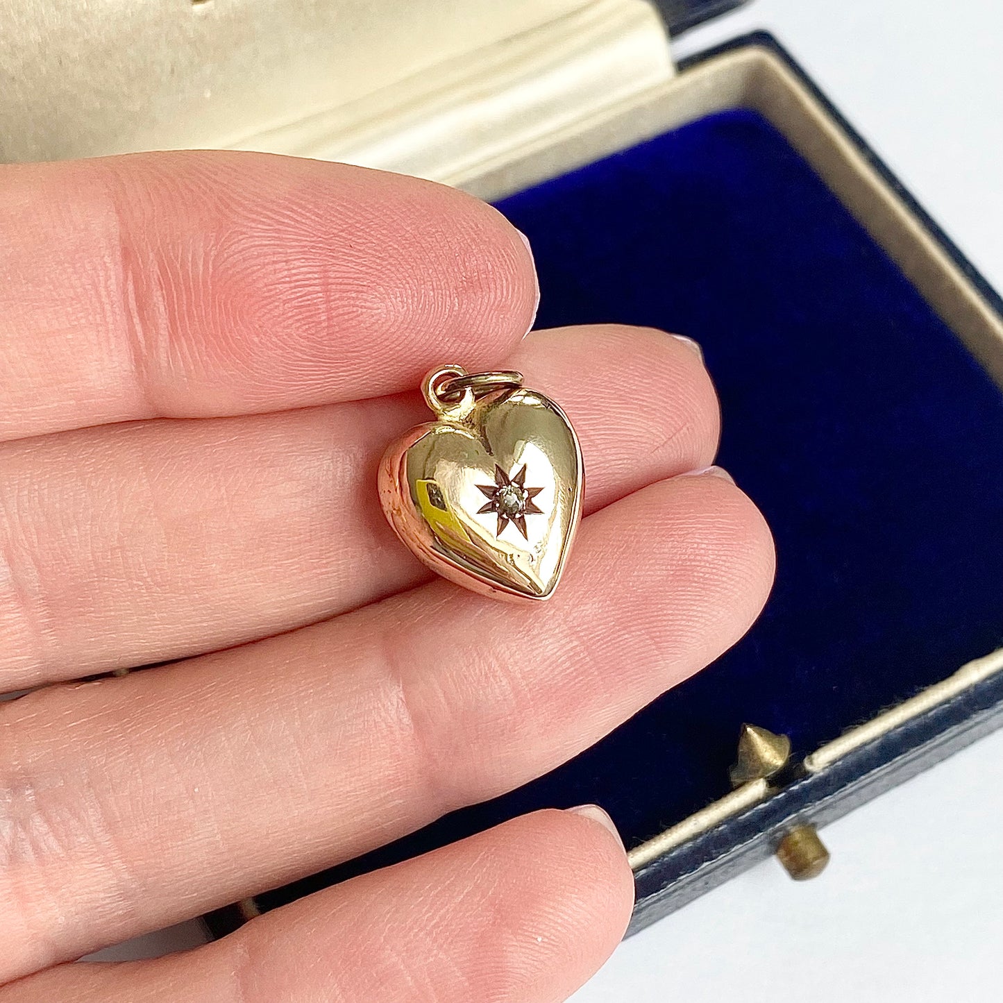 Antique 9ct Gold and Diamond Puffy Heart Pendant