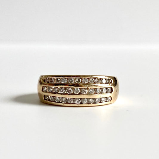 Sparkly 9ct Gold and Triple Row Channel Set Diamonds  |  Size UK J.5