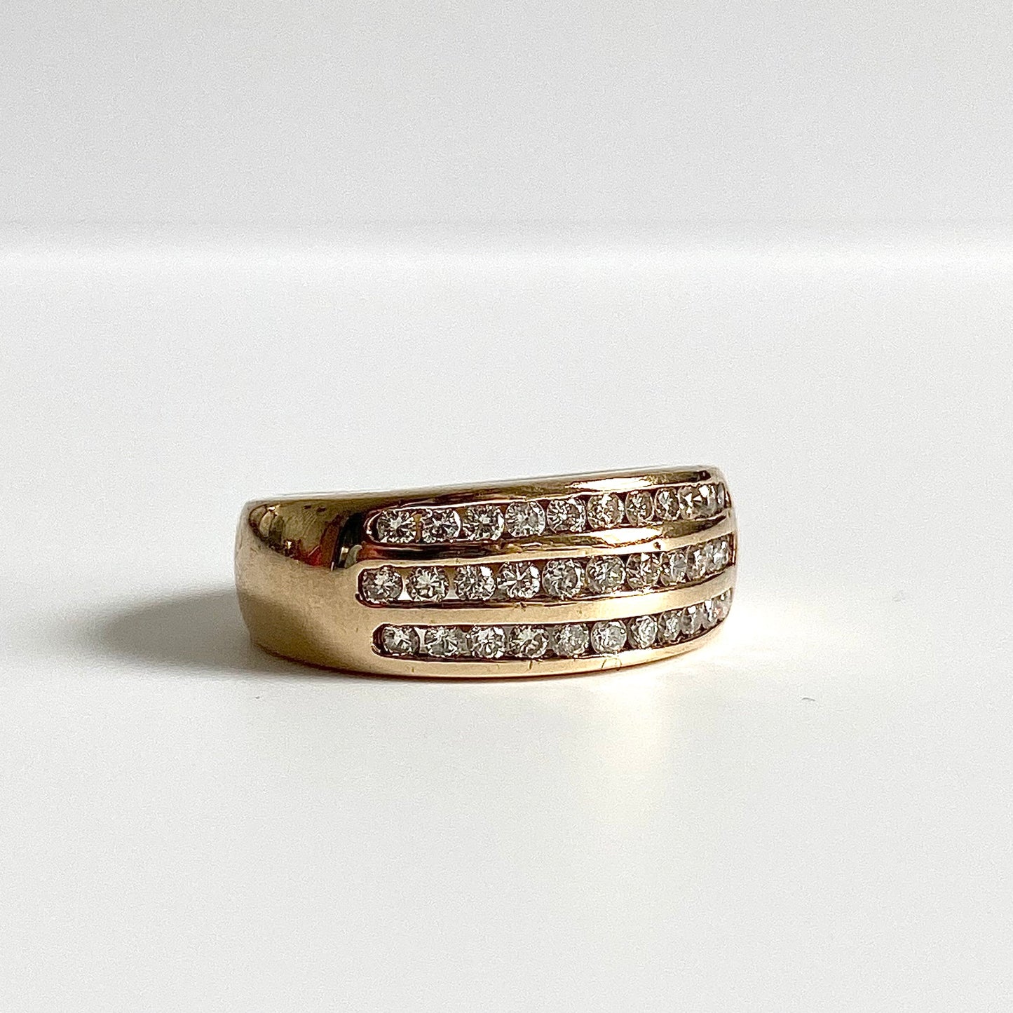 Sparkly 9ct Gold and Triple Row Channel Set Diamonds  |  Size UK J.5