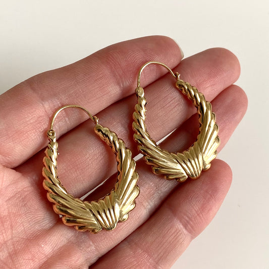 9ct Gold Ribbon Effect Hoops  |  35mm