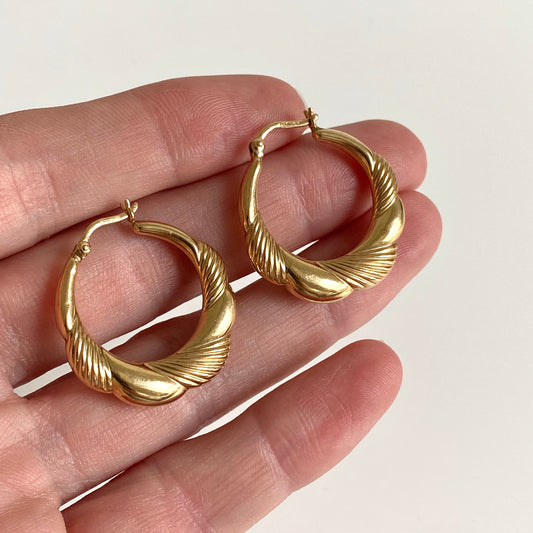 9ct Gold Smooth & Textured Chubby Twist Hoops  |  28mm