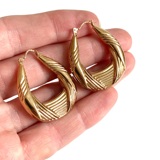 Large 9ct Gold Ribboned U-shaped Hoops  |  33mm