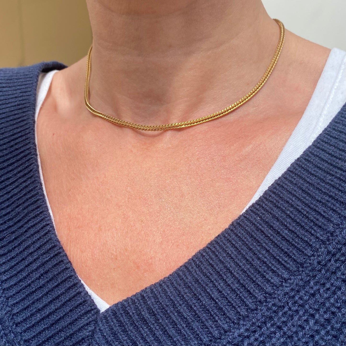 Lovely Vintage 9ct Gold Square Wheatlink Chain  |  14.5"  |  2mm