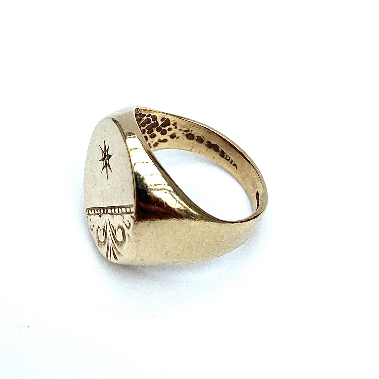 Chunky 9ct Gold and Diamond Signet Ring  |  Size UK L