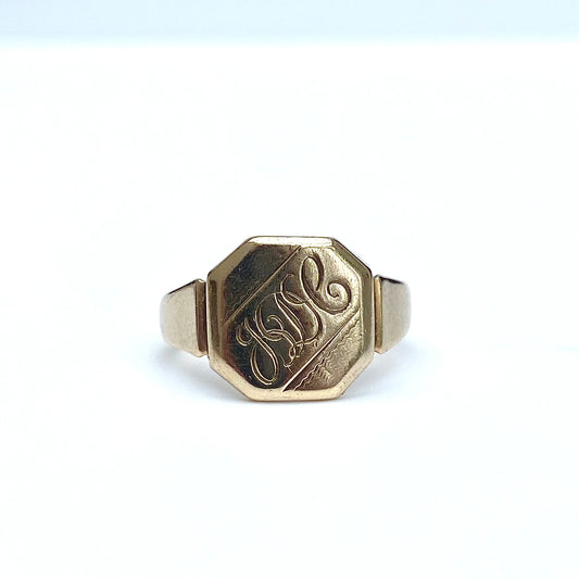 Vintage 9ct Gold 'JDC' Signet Ring  |  Size UK P