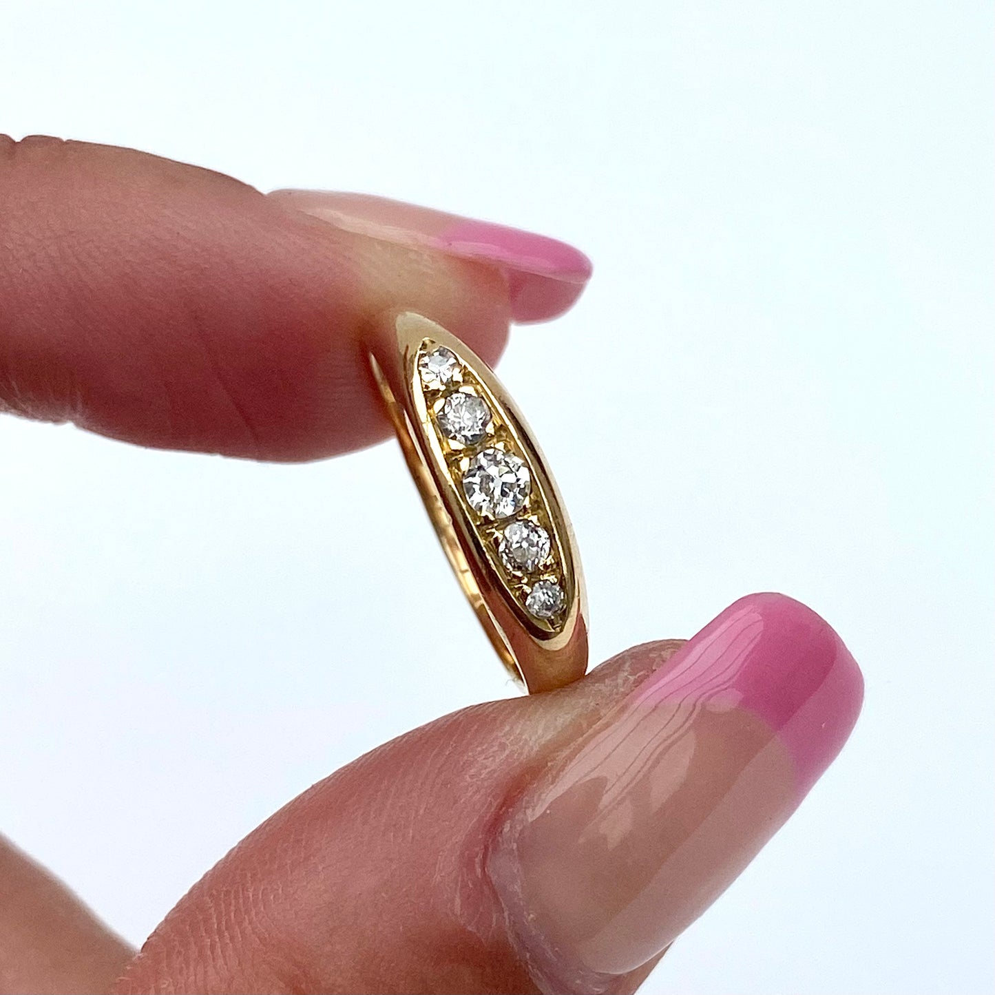 Antique 18ct Gold and Diamond Boat Ring  |  Size UK K.5