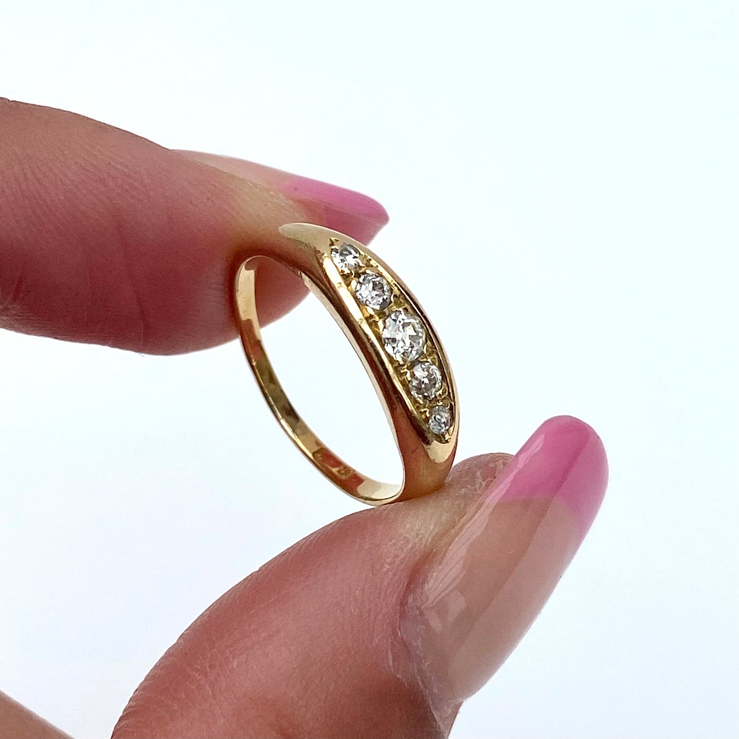 Antique 18ct Gold and Diamond Boat Ring  |  Size UK K.5