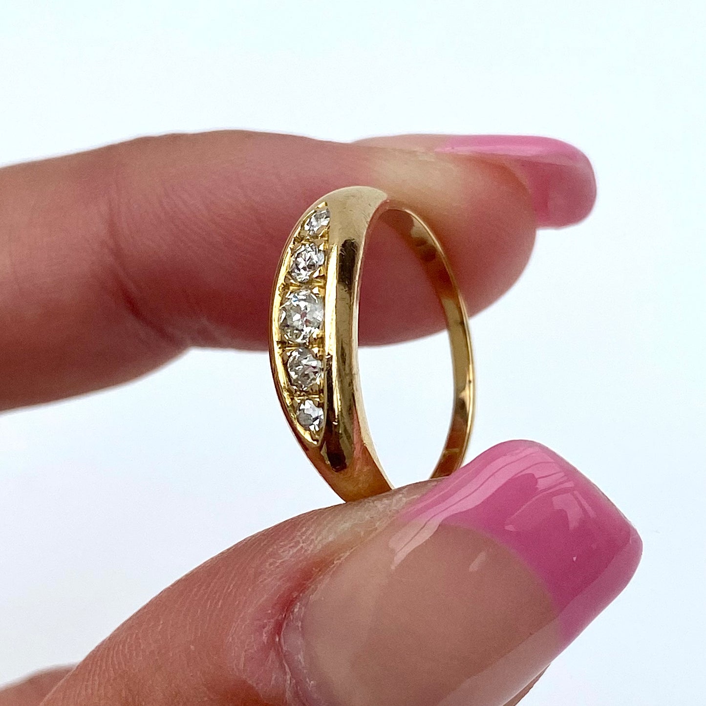 Antique 18ct Gold and Diamond Boat Ring  |  Size UK K.5