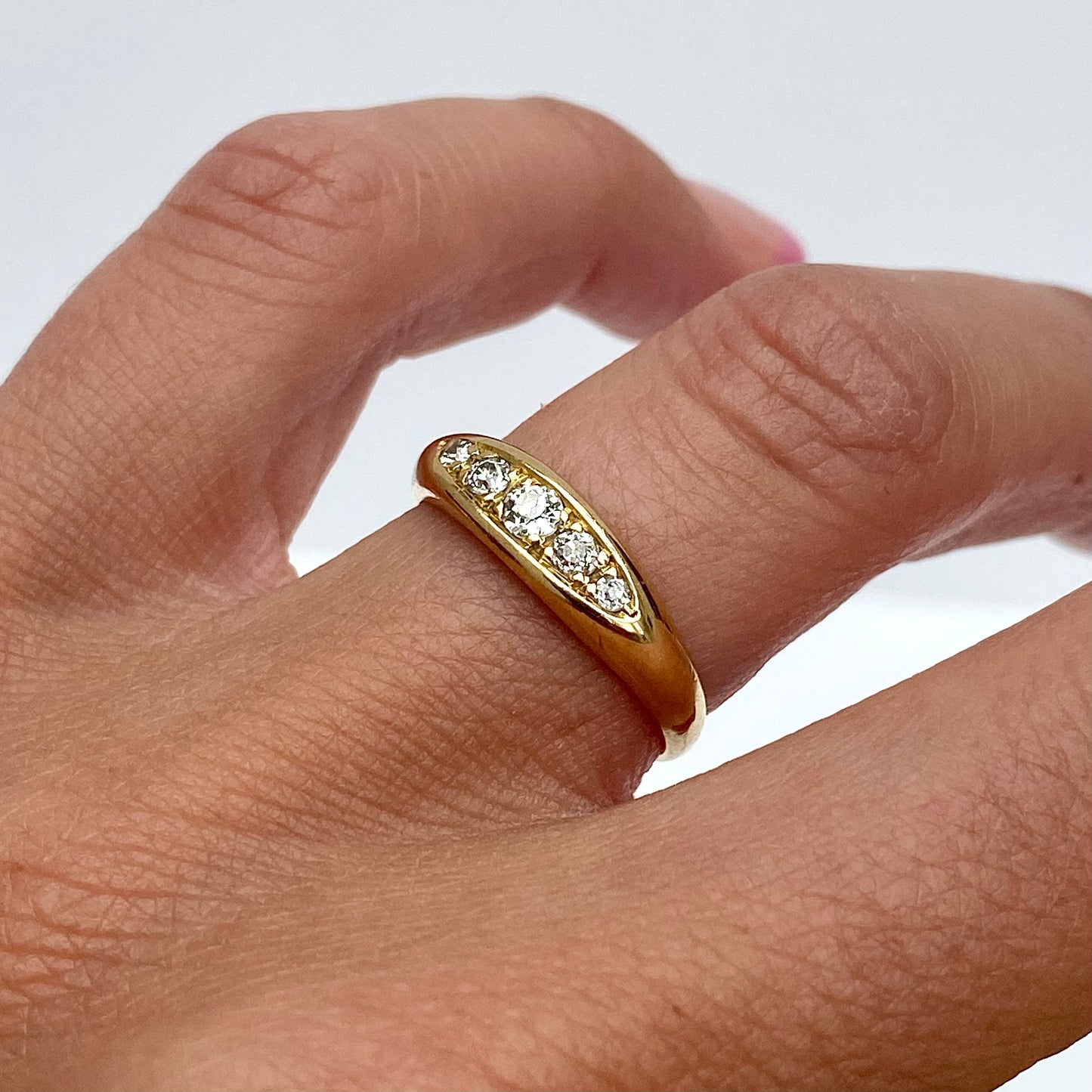 Antique 18ct Gold and Diamond Boat Ring  |  Size UK K.5