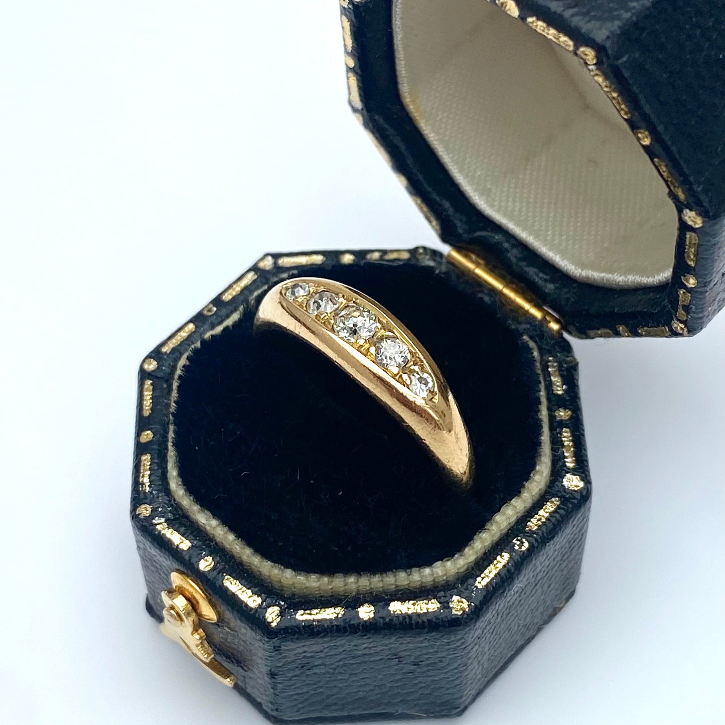 Antique 18ct Gold and Diamond Boat Ring  |  Size UK K.5