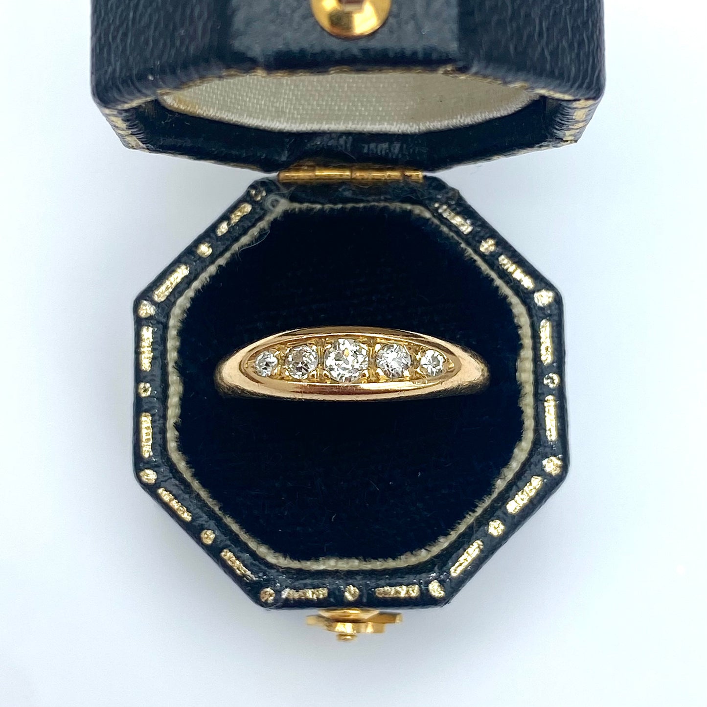 Antique 18ct Gold and Diamond Boat Ring  |  Size UK K.5