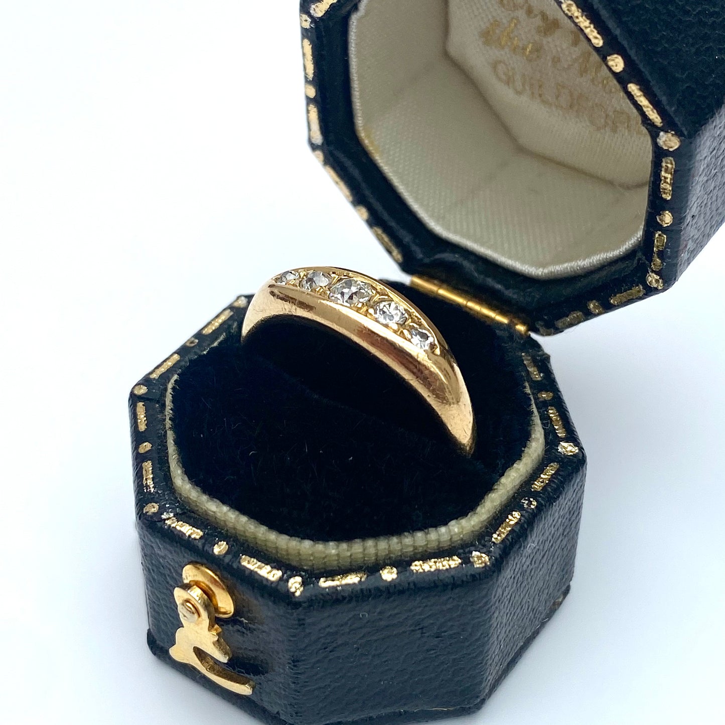 Antique 18ct Gold and Diamond Boat Ring  |  Size UK K.5