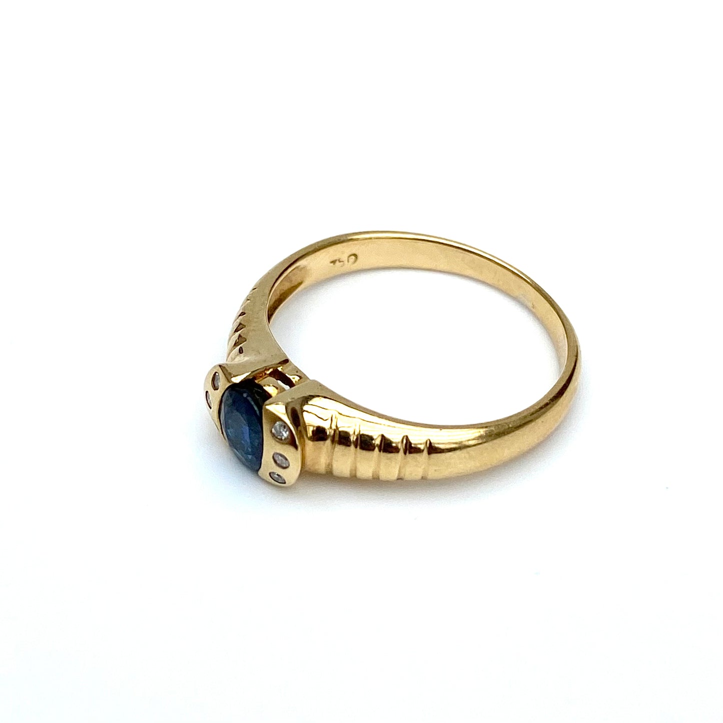 18ct Gold, Diamond & Sapphire Ring  |  Size UK M.75