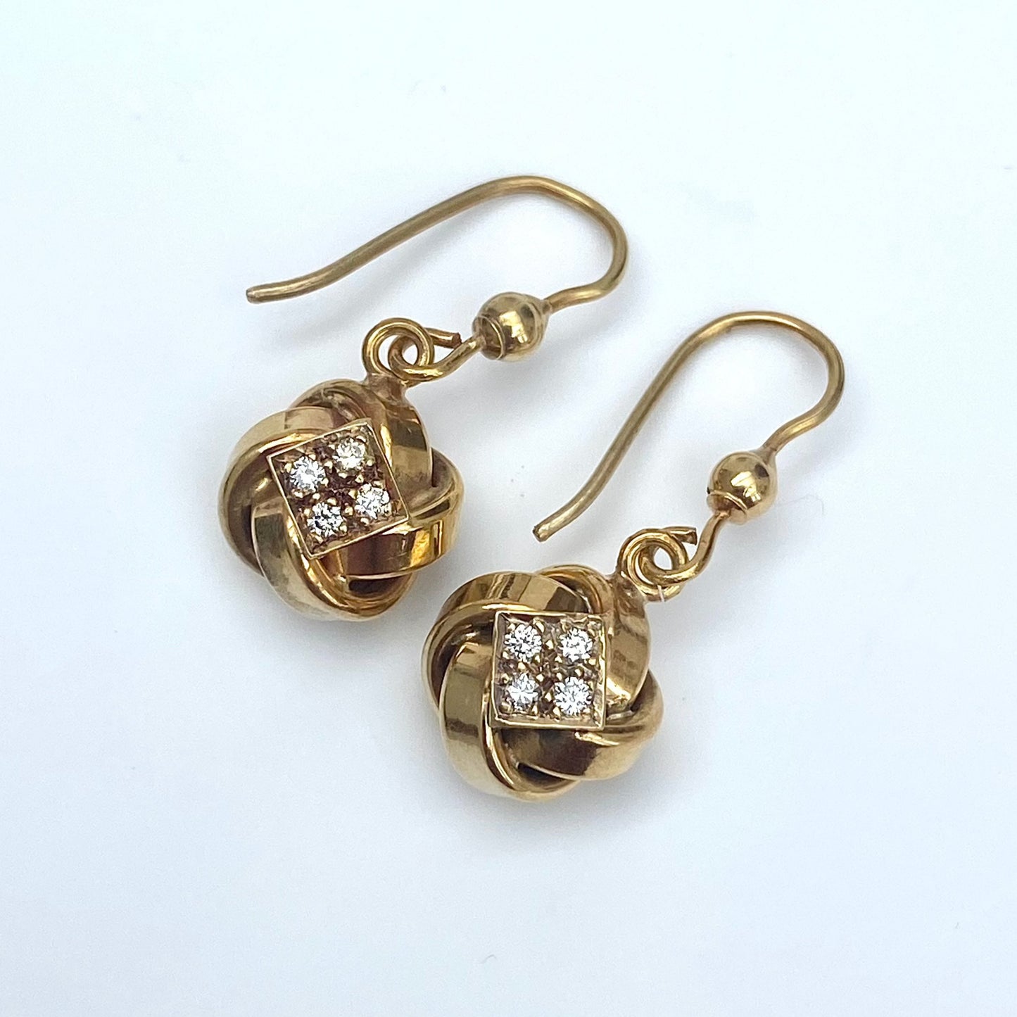 Fantastic Vintage 9ct Gold and Diamond Knot Dangle Earrings