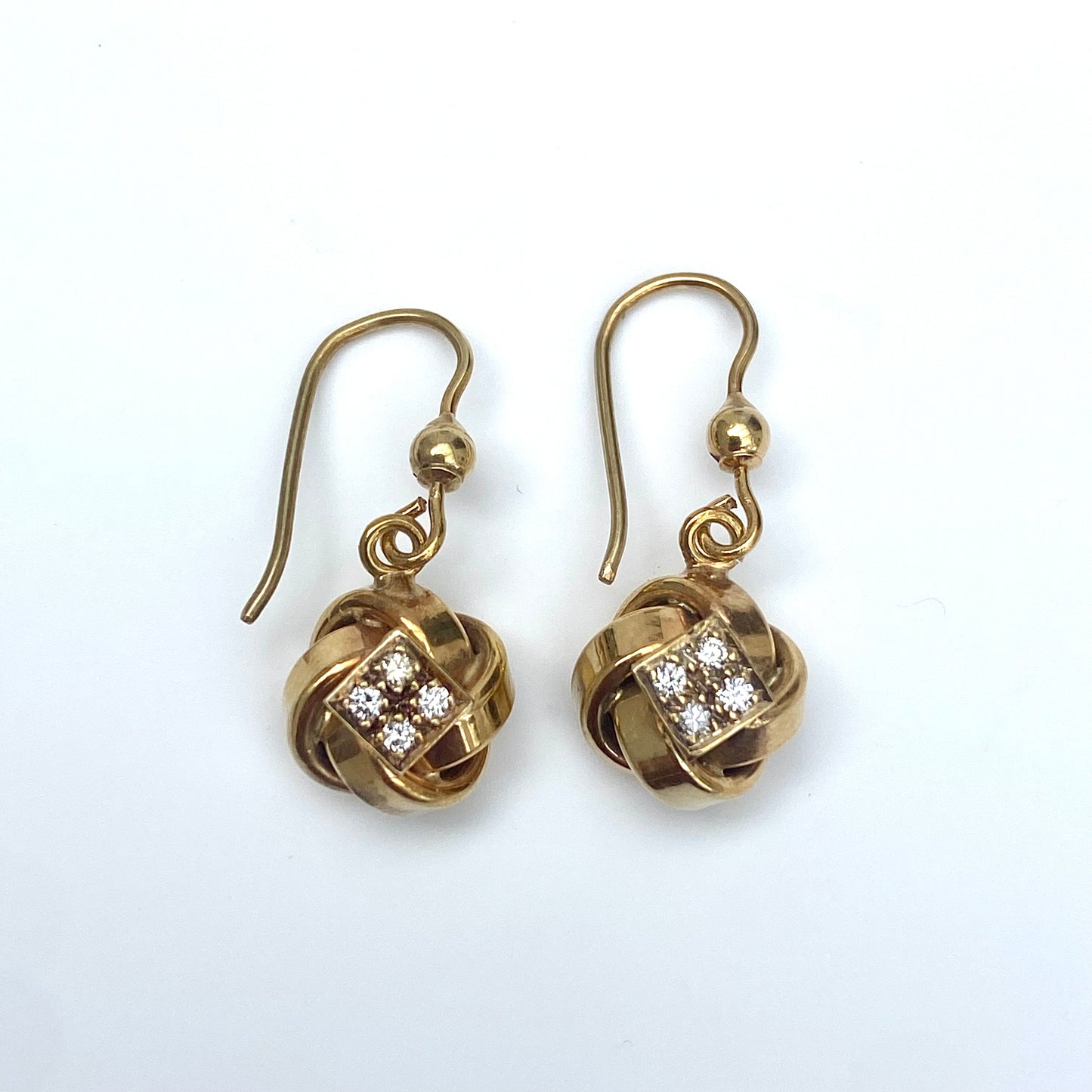 Fantastic Vintage 9ct Gold and Diamond Knot Dangle Earrings