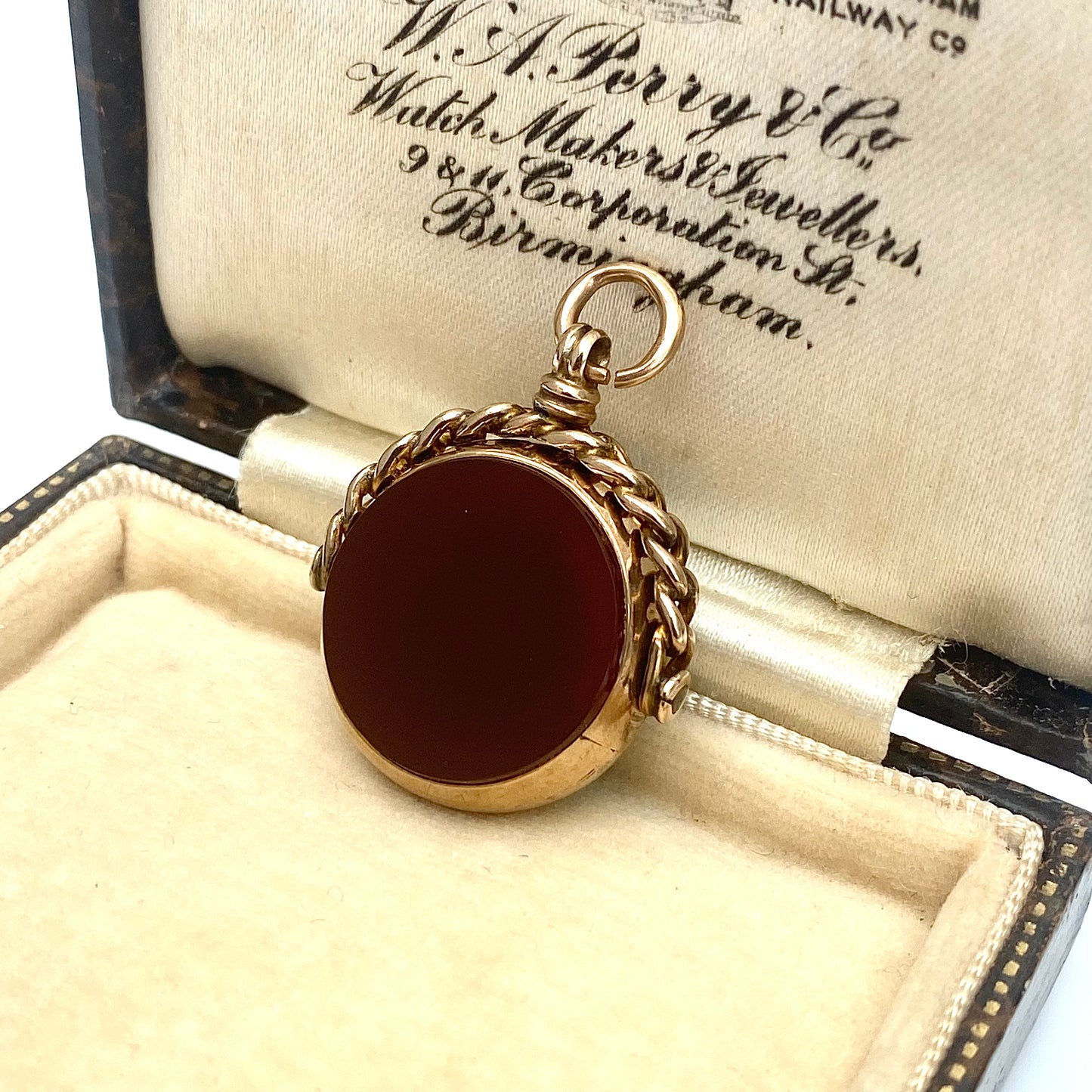 Antique 9ct Gold, Bloodstone & Carnelian Spinning Watch Fob