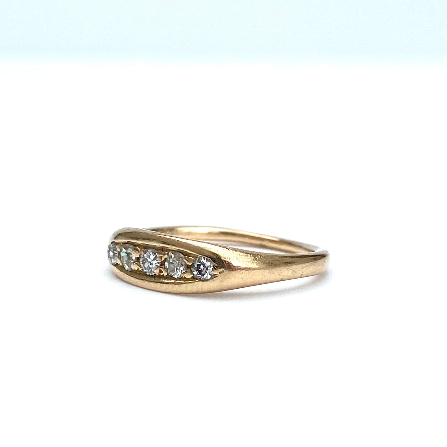 Antique 18ct Gold & Diamond Boat Ring  |  Size UK K.5