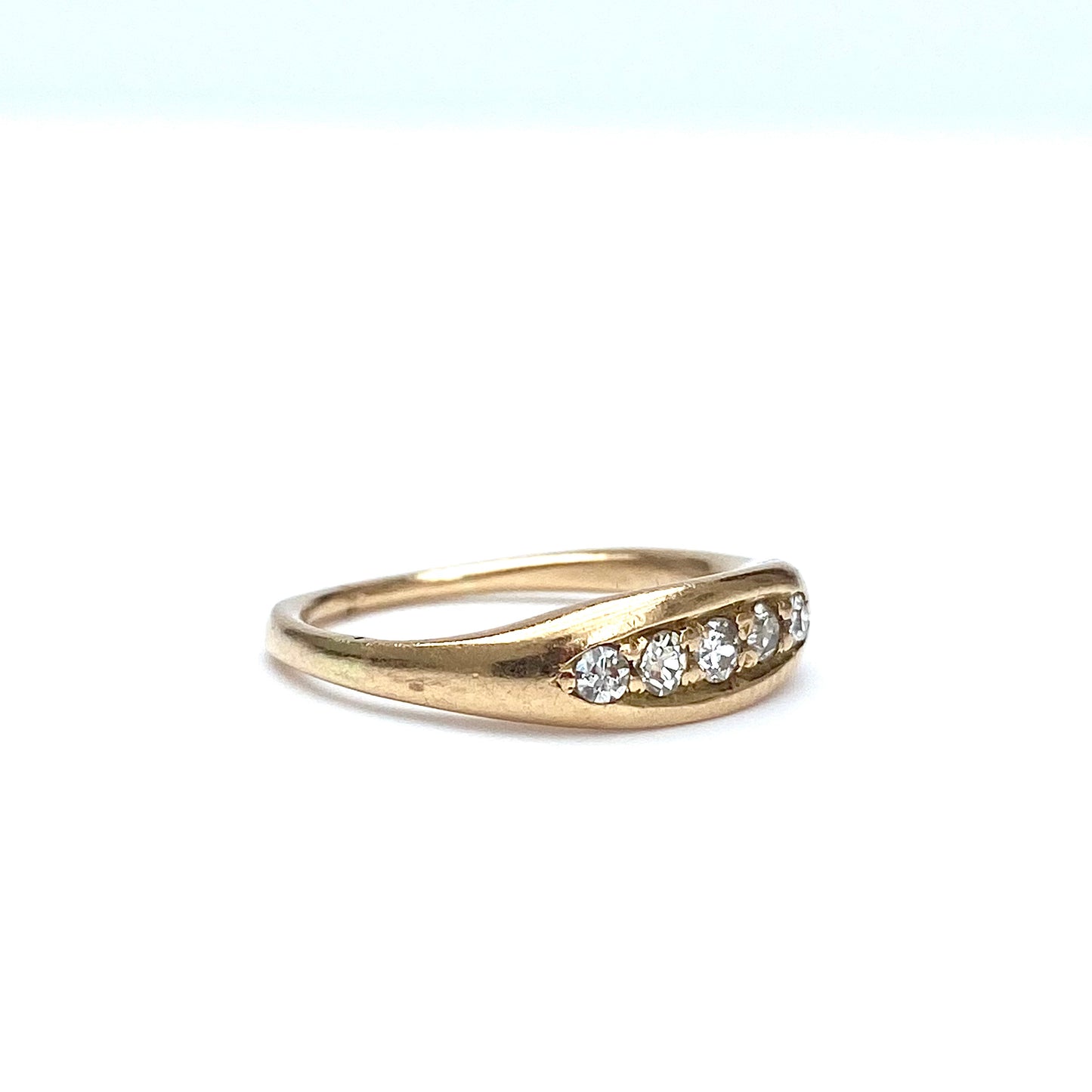 Antique 18ct Gold & Diamond Boat Ring  |  Size UK K.5