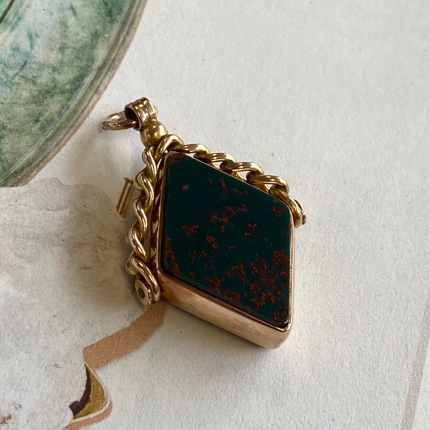 Antique 9ct Gold, Bloodstone & Carnelian Diamond Shaped Watch Fob