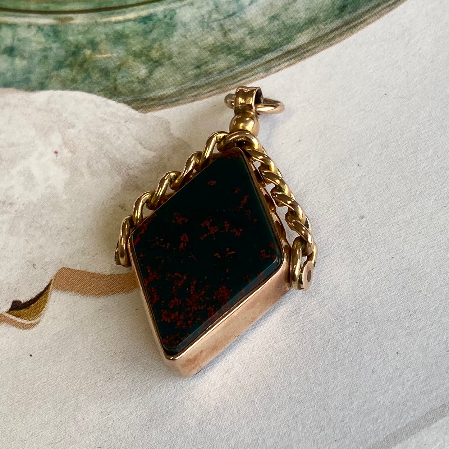 Antique 9ct Gold, Bloodstone & Carnelian Diamond Shaped Watch Fob