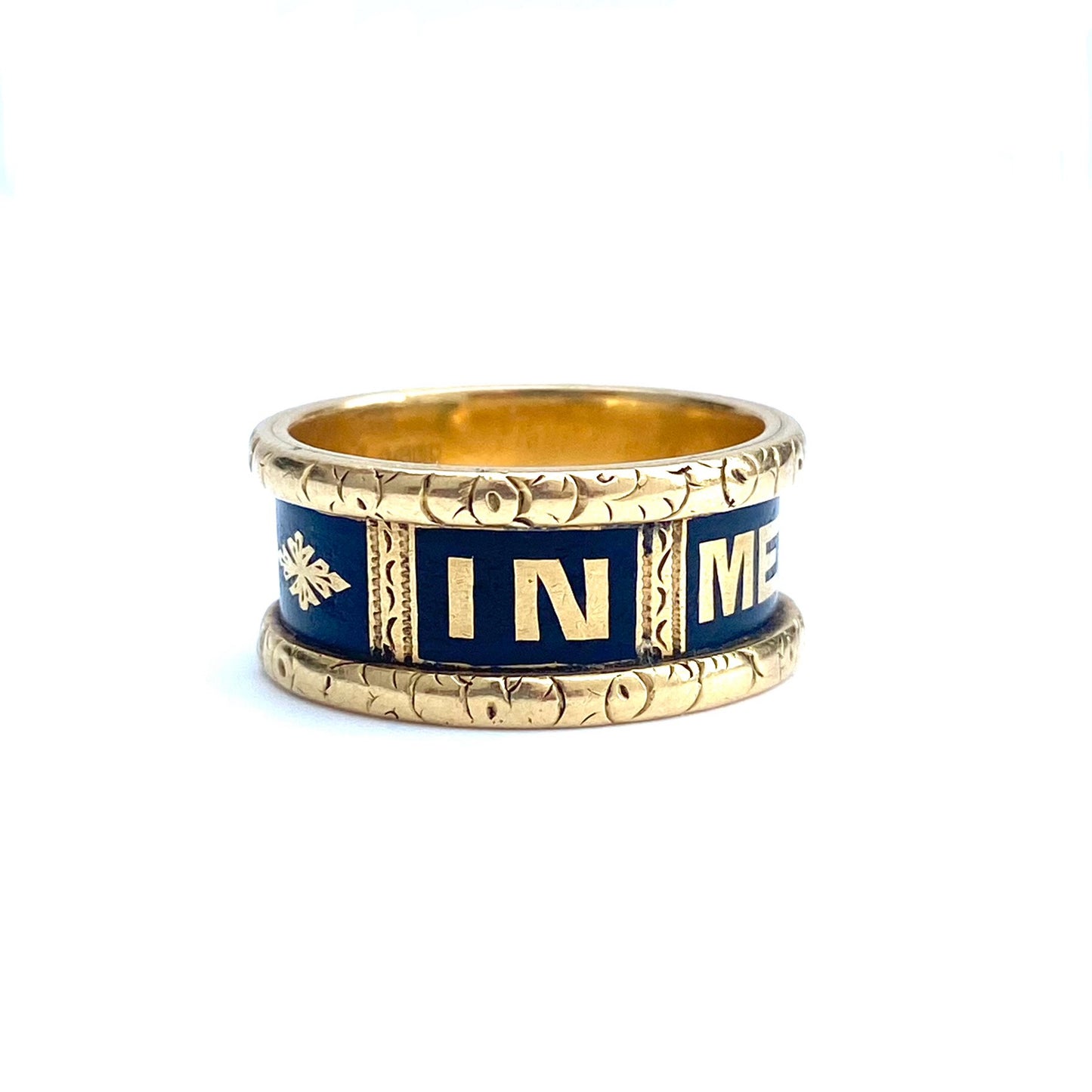 Antique 18ct Gold & Black Enamel Mourning Ring  |  1892  |  Size UK M.75 (fits like L)