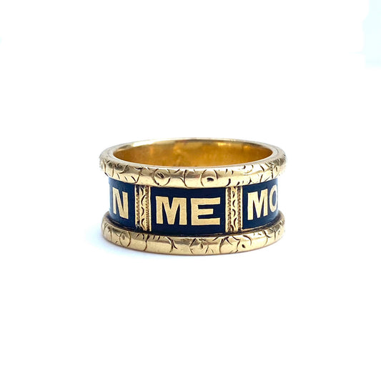 Antique 18ct Gold & Black Enamel Mourning Ring  |  1892  |  Size UK M.75 (fits like L)