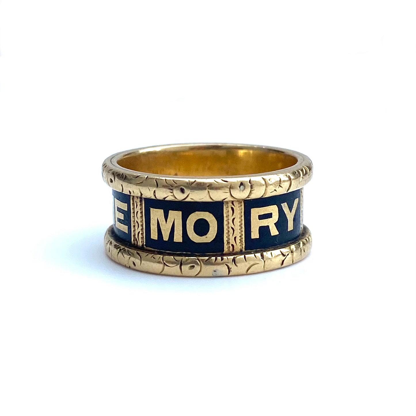 Antique 18ct Gold & Black Enamel Mourning Ring  |  1892  |  Size UK M.75 (fits like L)