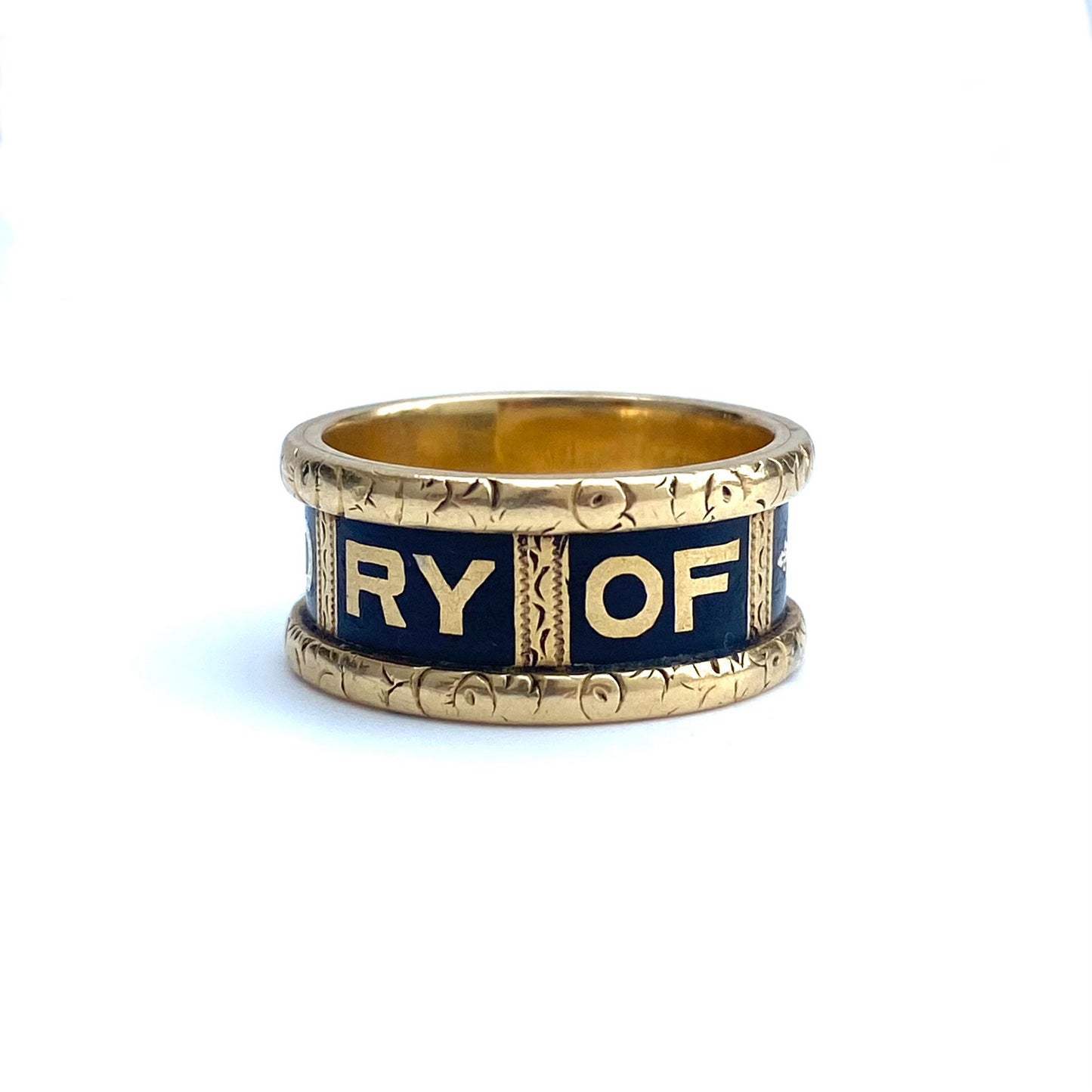 Antique 18ct Gold & Black Enamel Mourning Ring  |  1892  |  Size UK M.75 (fits like L)