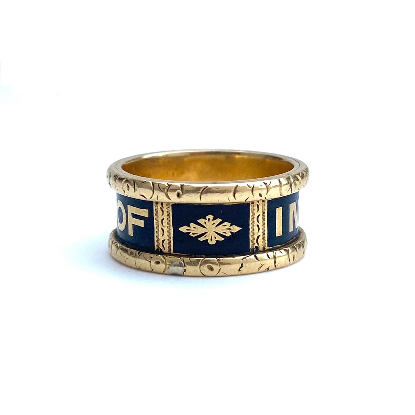 Antique 18ct Gold & Black Enamel Mourning Ring  |  1892  |  Size UK M.75 (fits like L)