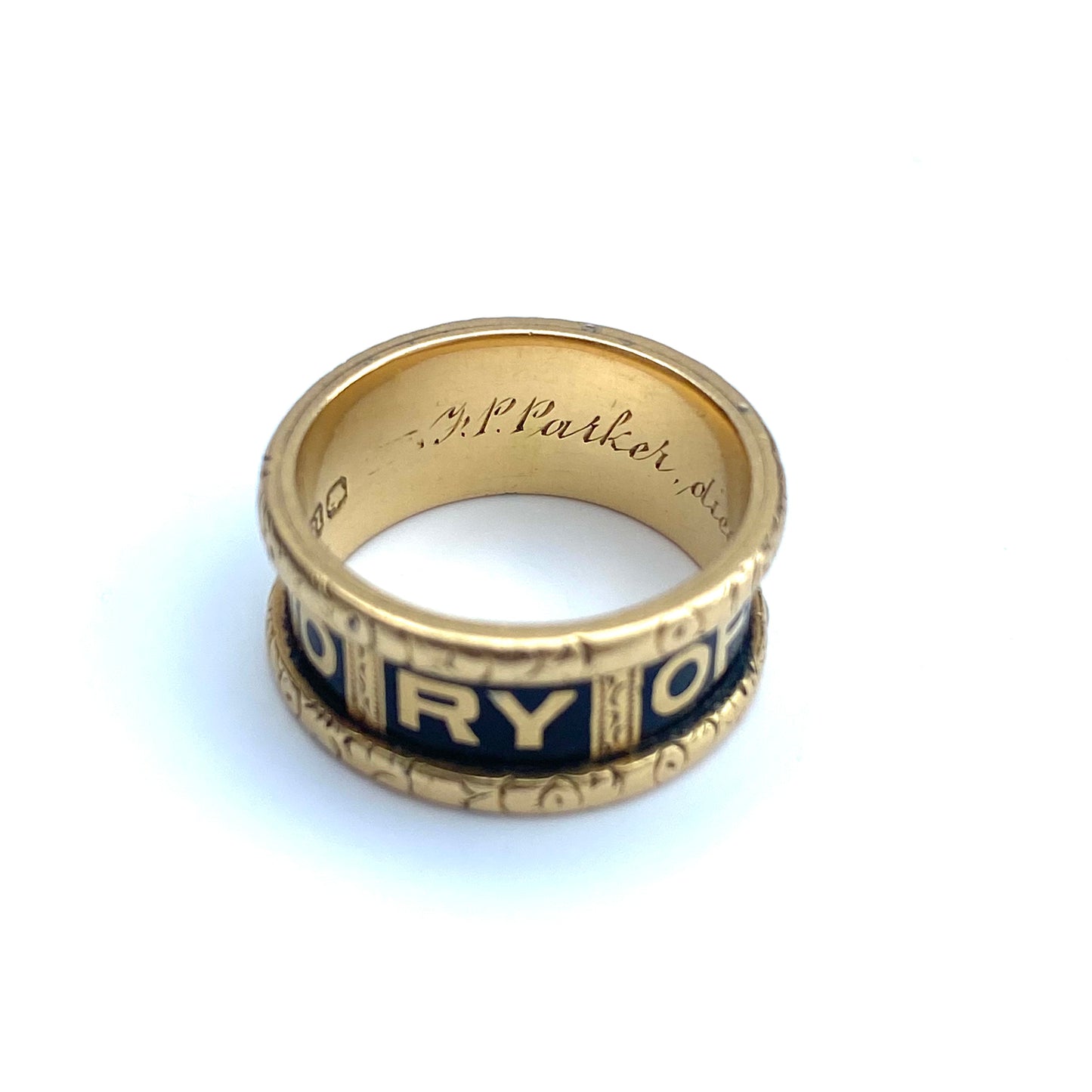 Antique 18ct Gold & Black Enamel Mourning Ring  |  1892  |  Size UK M.75 (fits like L)