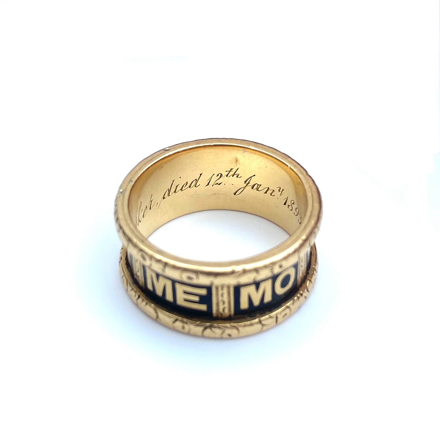 Antique 18ct Gold & Black Enamel Mourning Ring  |  1892  |  Size UK M.75 (fits like L)