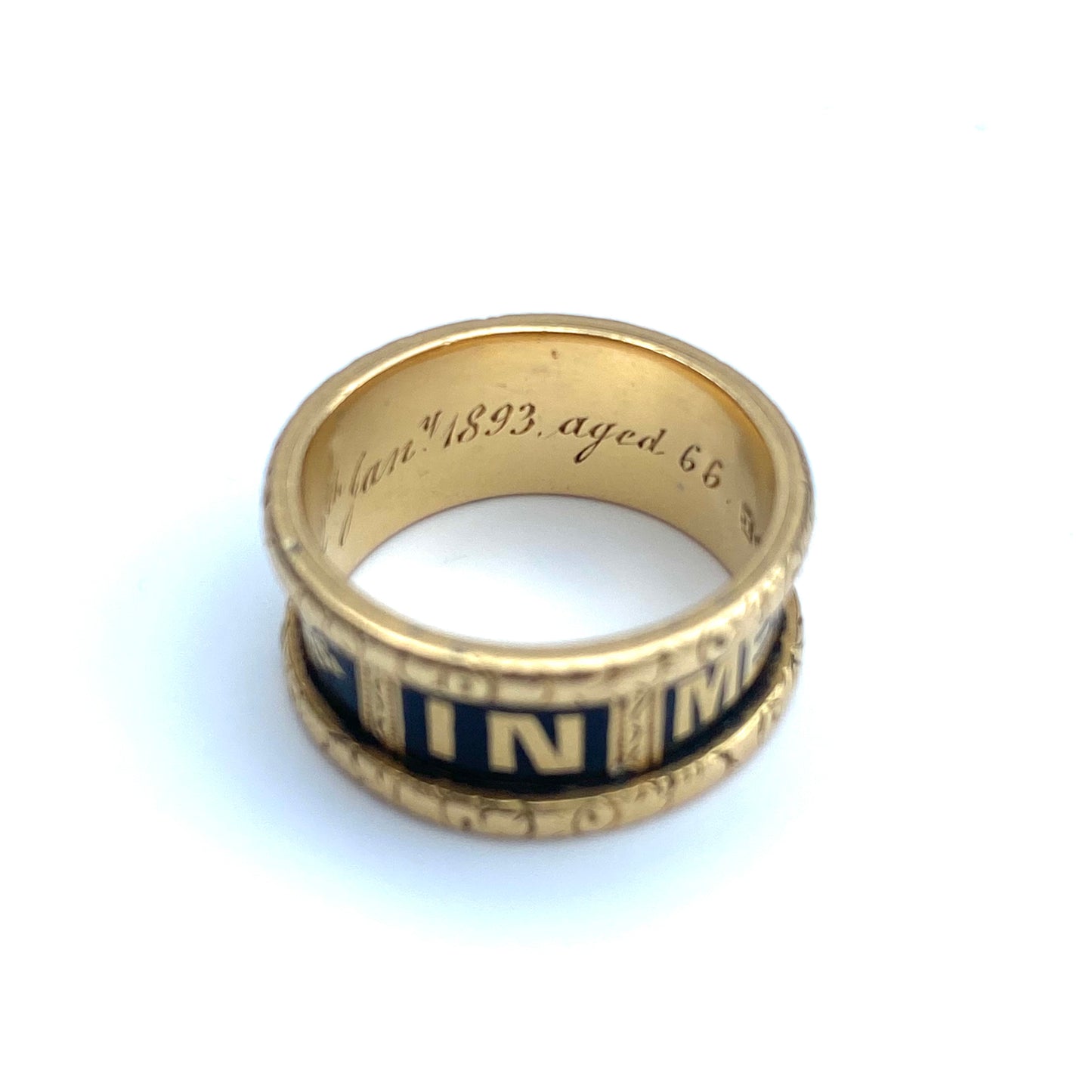 Antique 18ct Gold & Black Enamel Mourning Ring  |  1892  |  Size UK M.75 (fits like L)