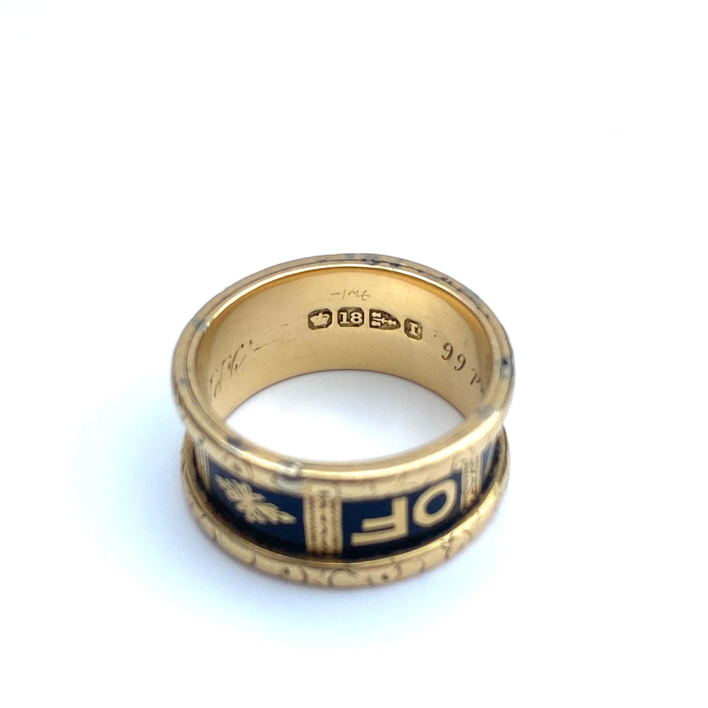 Antique 18ct Gold & Black Enamel Mourning Ring  |  1892  |  Size UK M.75 (fits like L)