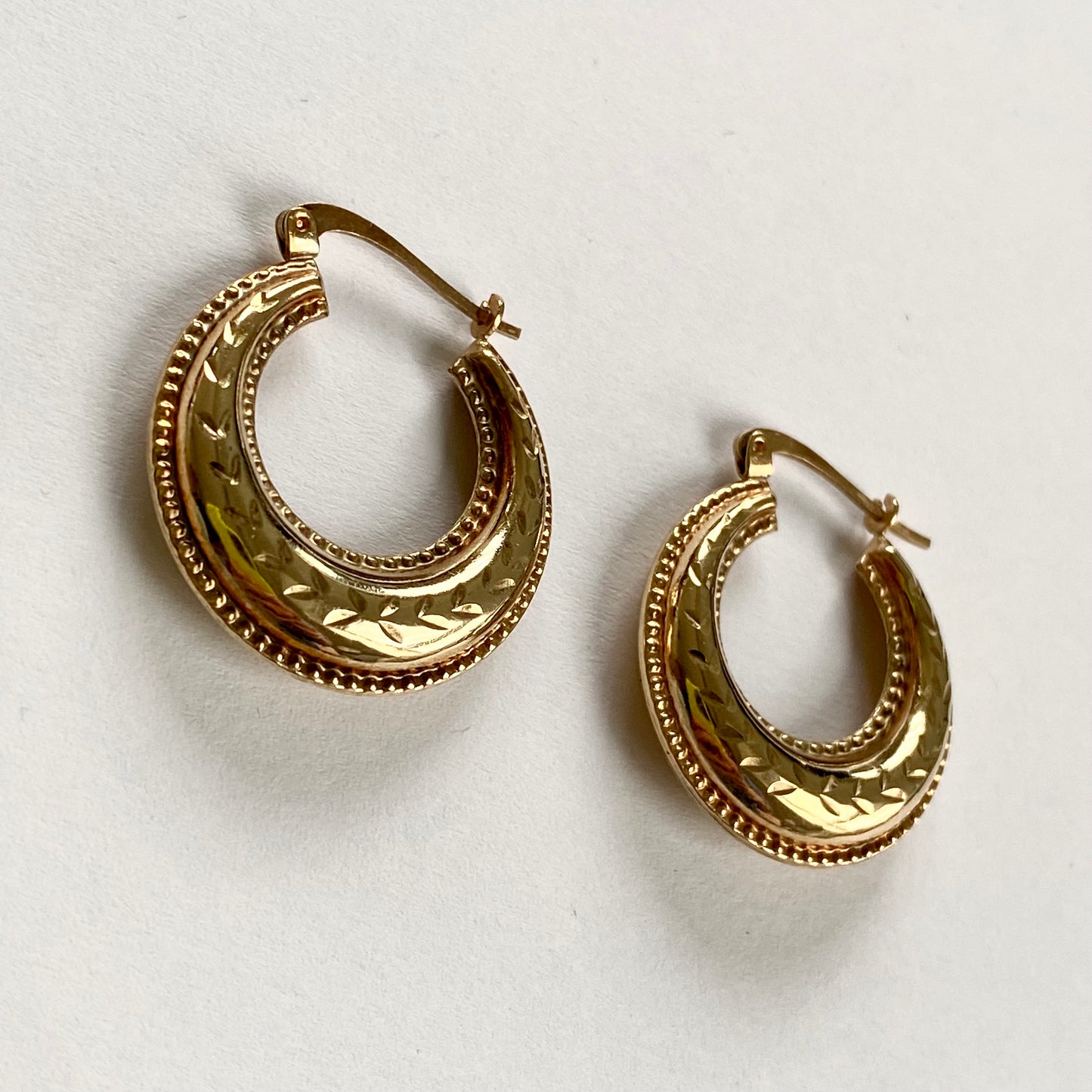 Beautiful 9ct Gold Engraved Hoop Earrings  |  24mm