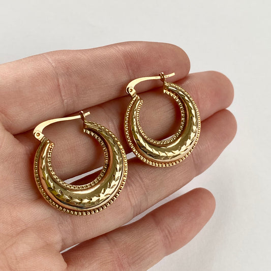 Beautiful 9ct Gold Engraved Hoop Earrings  |  24mm