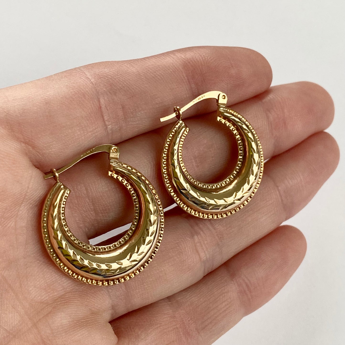 Beautiful 9ct Gold Engraved Hoop Earrings  |  24mm