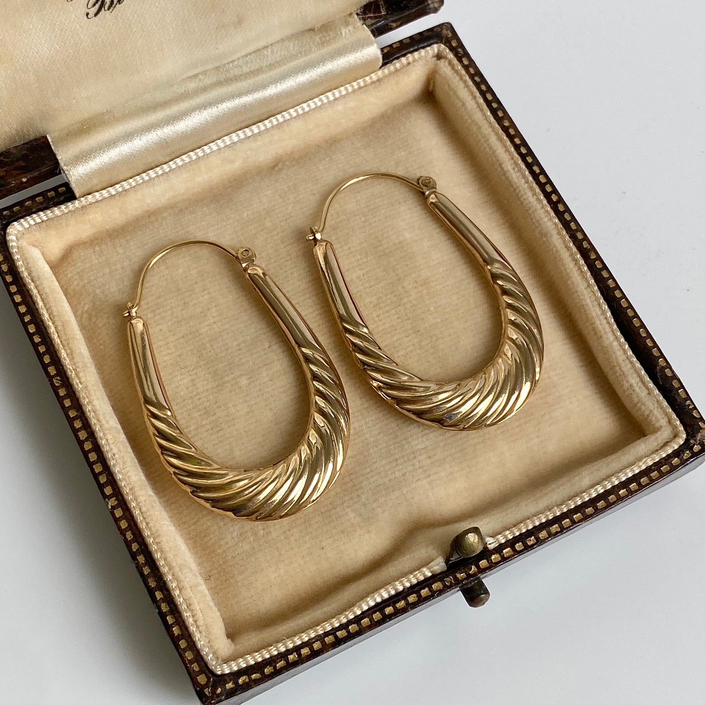 Large Pre-loved 9ct Gold Patterned U-shaped Hoops  |  37mm