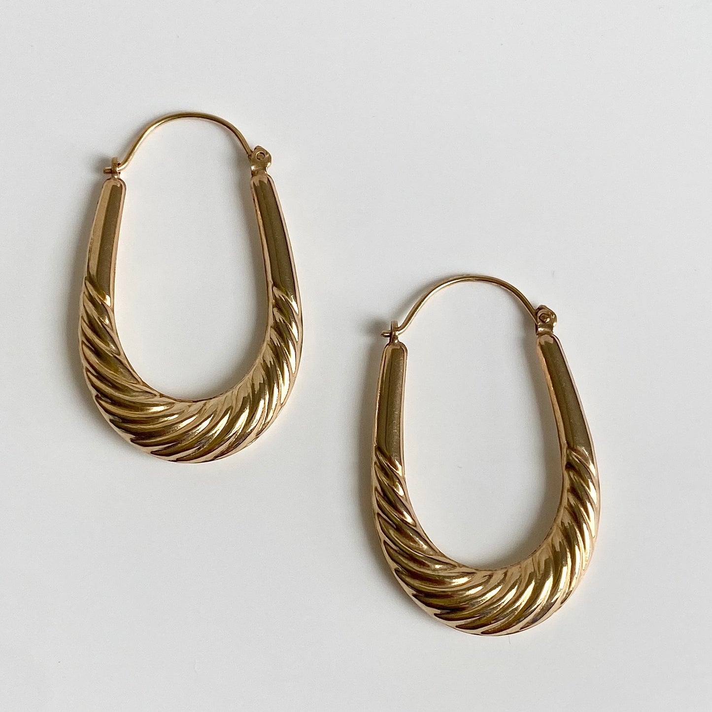 Large Pre-loved 9ct Gold Patterned U-shaped Hoops  |  37mm