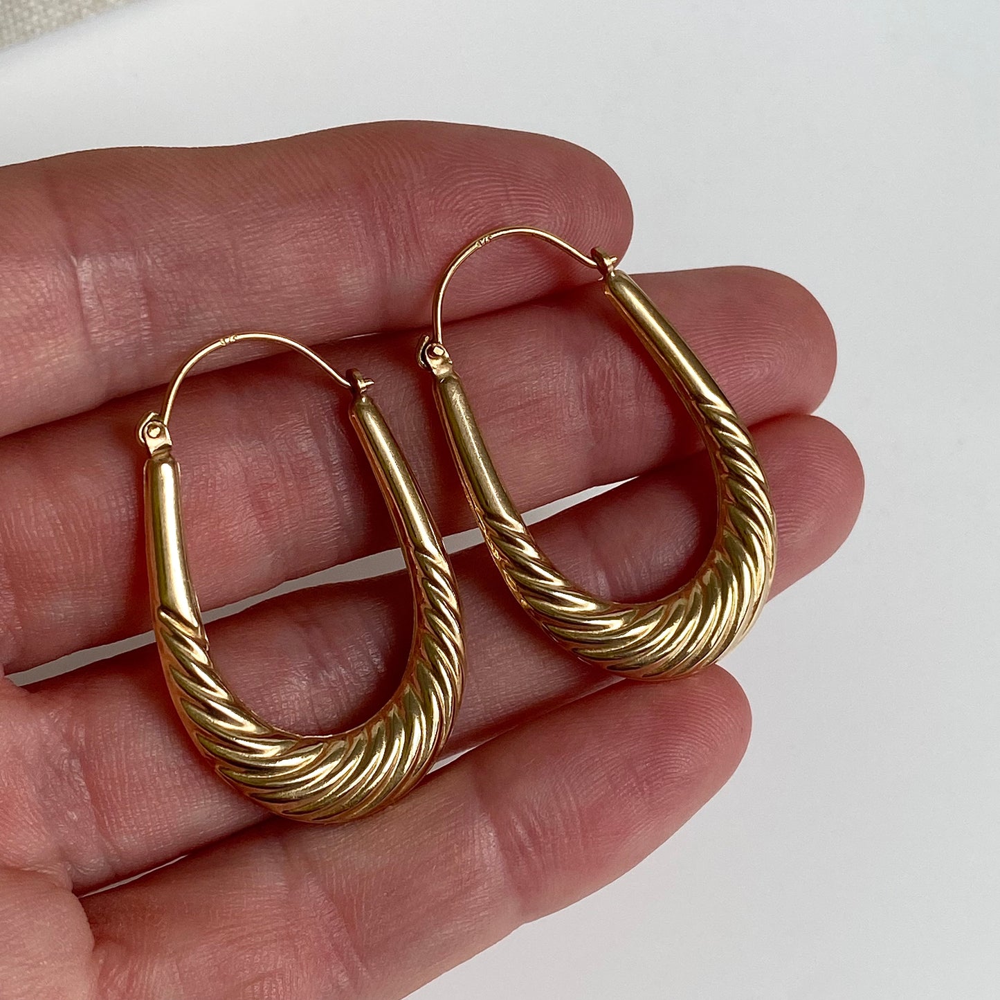 Large Pre-loved 9ct Gold Patterned U-shaped Hoops  |  37mm