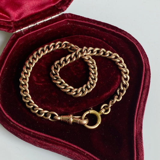 Antique 9ct Gold Albert Bracelet or Chain Extender with Bolt Ring and Dog Clip  |  9"  |  5mm