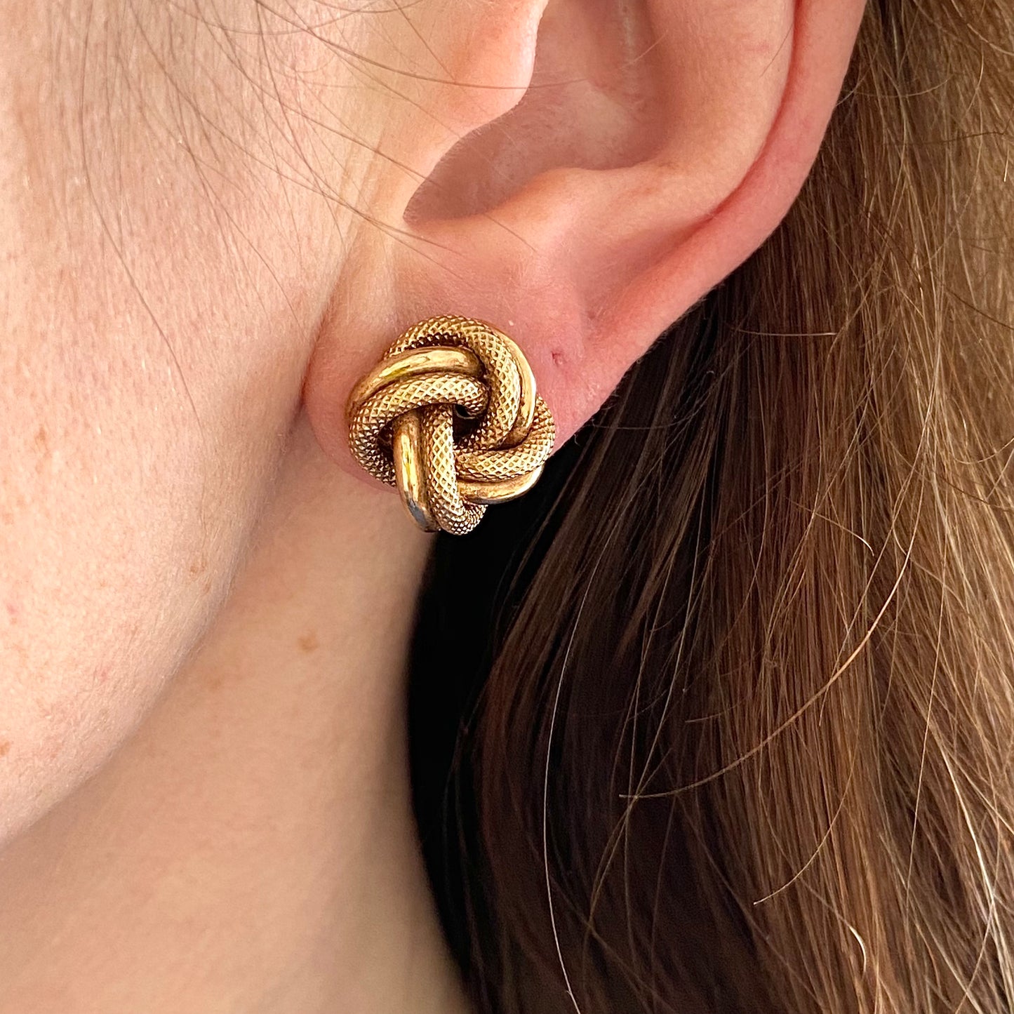 9ct Gold Textured Knot Earrings  |  13mm