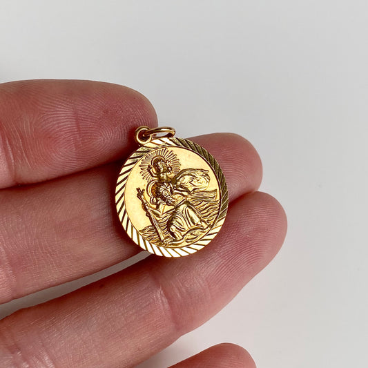 9ct Gold St Christopher Pendant  |  18mm