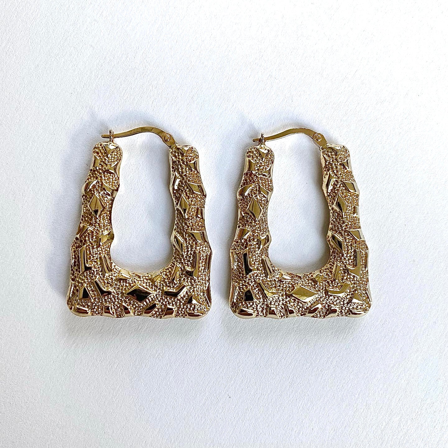 Vintage 9ct Gold Large Textured U-Shape Hoops  |  35mm