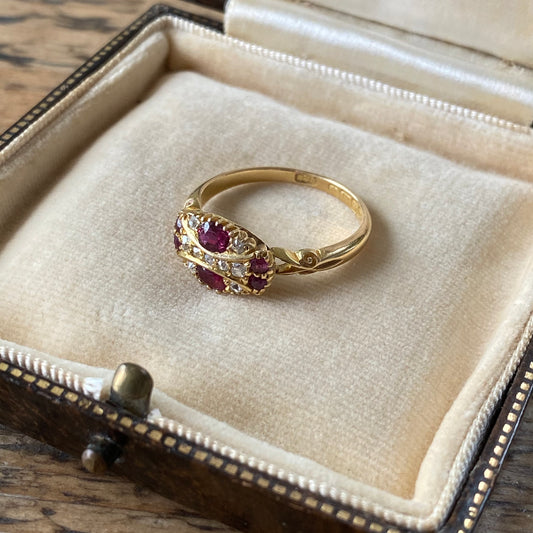 Stunning Antique Edwardian 18ct Gold Ruby and Diamond Ring | Size UK N.5