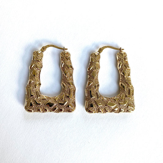 Vintage 9ct Gold Large Textured U-Shape Hoops  |  35mm