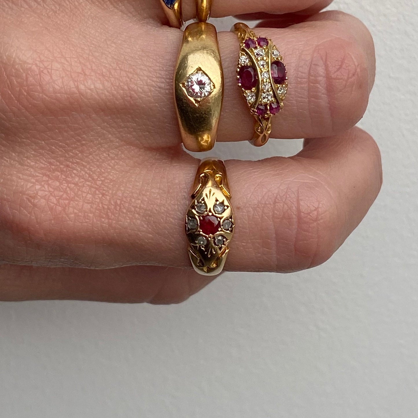 Stunning Edwardian 18ct Gold, Diamond & Ruby Ring - Size UK O