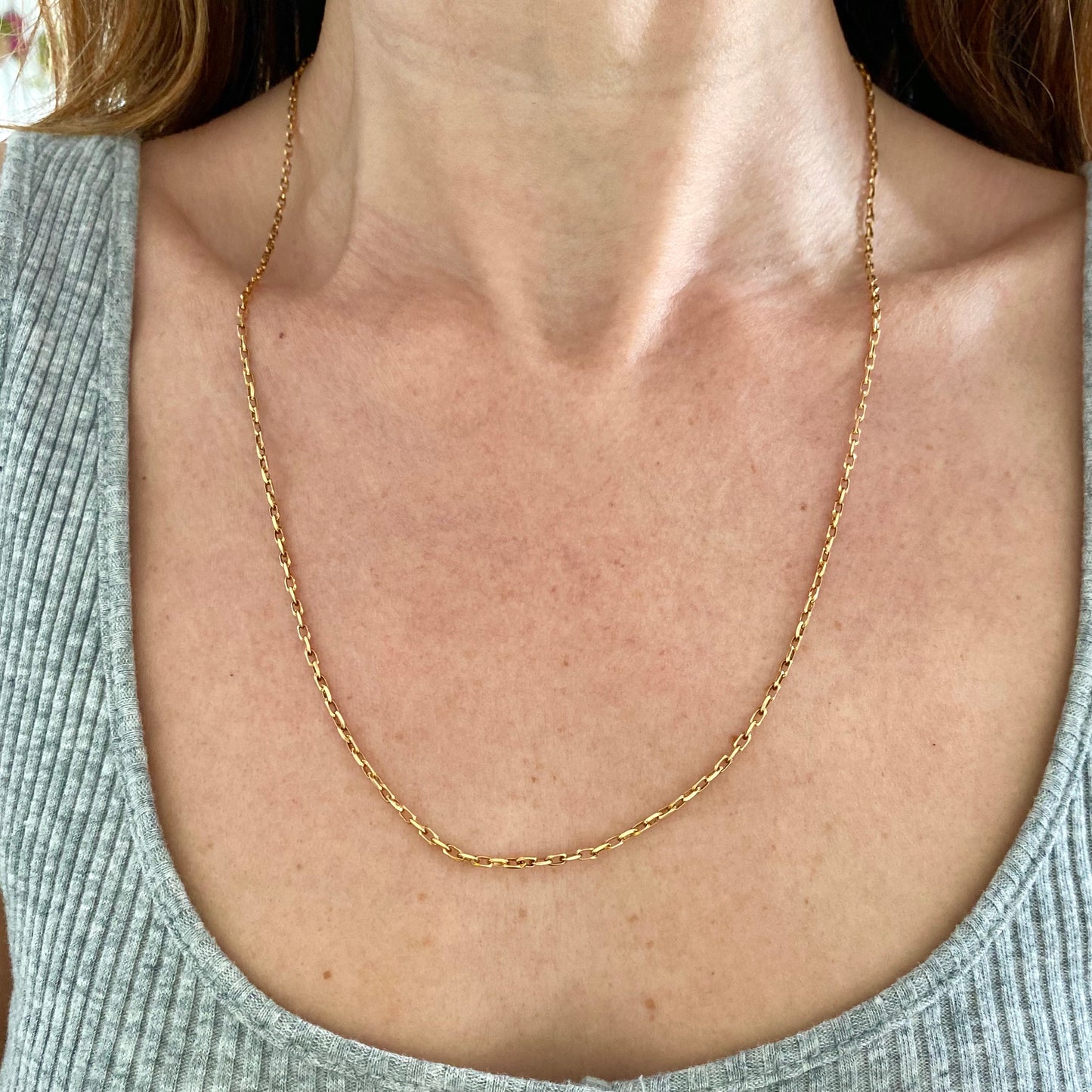 Lovely Vintage 9ct Gold Rectangle Biker Link Chain  |  22.25"  |  4.2g