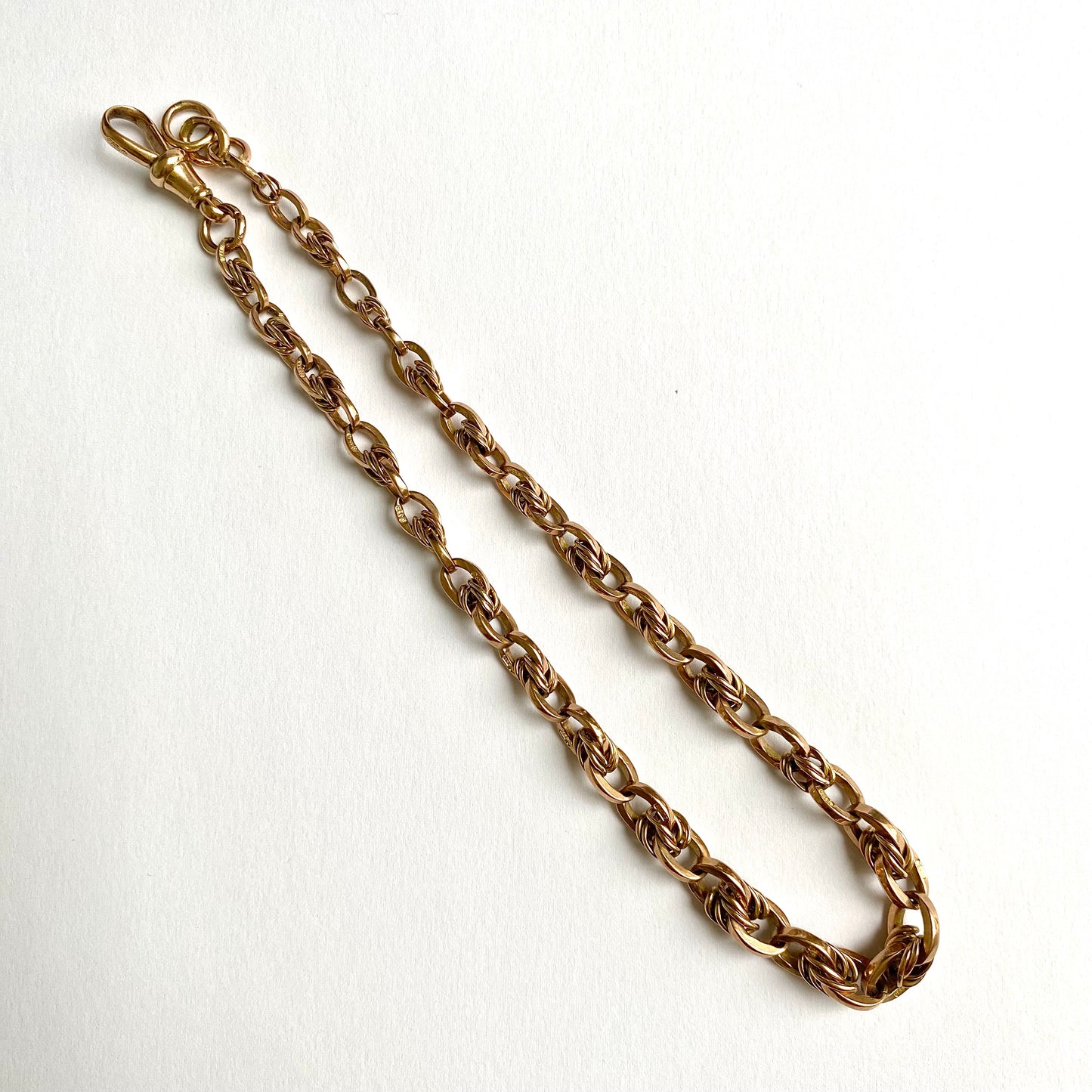 Short Antique 9ct Rosey Gold Graduated Fancy Link Chain  |  13"  |  5-7mm